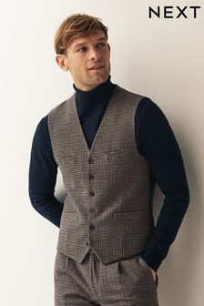 Brown Slim Wool Blend Puppytooth Suit Waistcoat (D76730) | SGD 101 - SGD 106