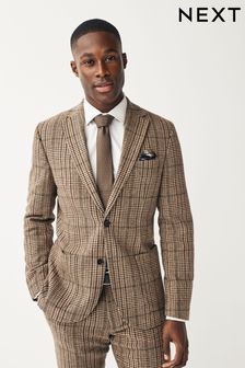 Brown Slim Wool Content Check Suit Jacket (D76731) | AED216