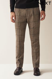 Brown Slim Wool Content Check Suit Trousers (D76732) | $120
