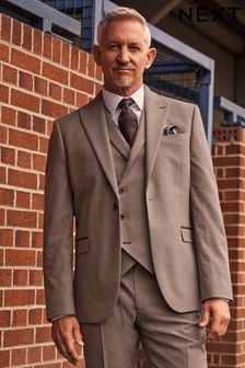 Taupe Natural Trimmed Herringbone Suit Jacket (D76739) | 255 zł