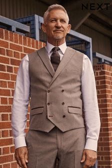 Taupe Trimmed Herringbone Fabric Suit Waistcoat (D76741) | kr498
