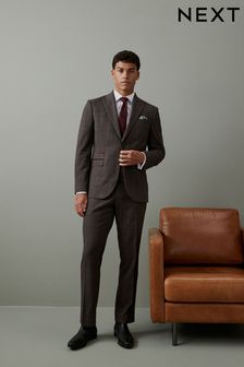 Brown Slim Trimmed Check Suit: Trousers (D76749) | AED208