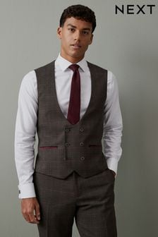 Brown Slim Trimmed Check Suit: Waistcoat (D76750) | TRY 1.266