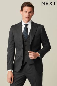 Charcoal Grey Slim Fit Wool Blend Suit Jacket (D76754) | SGD 195