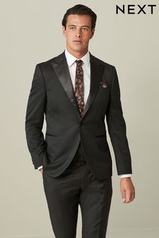 Black Wool Blend Shiny Tuxedo Suit Jacket (D76760) | SGD 195