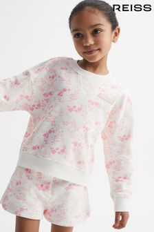 Reiss Pink Print Nina Junior Floral Print Set - Sweatshirt and Shorts (D76844) | 426 QAR