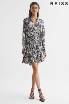 Reiss Black/White Scarlett Animal Print Mini Dress (D76847) | €301