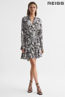 Reiss Black/White Scarlett Animal Print Mini Dress (D76847) | €301