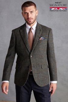Dark Grey Check Signature Harris Tweed British Wool Blazer (D76890) | ₪ 789