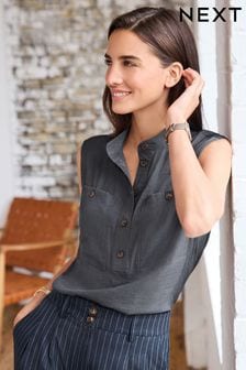 Navy Utility Detail Sleeveless Top (D76922) | €9