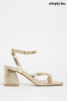 Simply Be Extra Wide Fit Gold Tubular Asymmetric Strappy Block Heel Sandlas (D76949) | 52 €