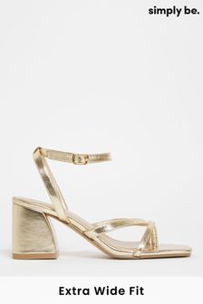 Simply Be Wide Fit Gold Tubular Asymmetric Strappy Block Heels Sandals (D76950) | 52 €