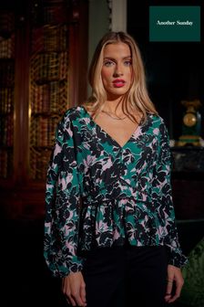 Another Sunday Green V-Neck Lace Trim Floral Blouse (D76973) | €21.50