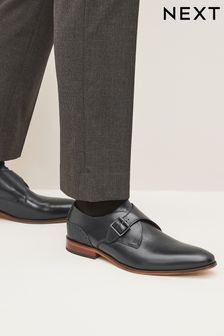 Black Leather Single Monk Shoes (D77035) | €78