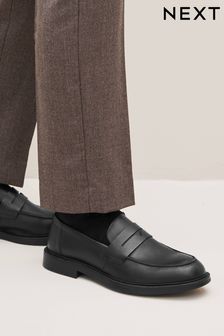 Black Leather Chunky Penny Loafers (D77042) | €21