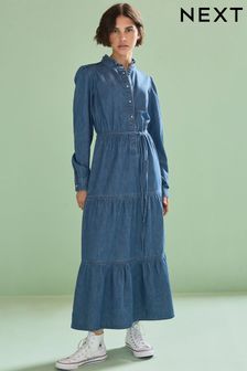 Джинсовое платье миди ярусного кроя (D77053) | €42