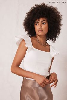 Mint Velvet White Ruffled Square Neck Top (D77227) | 34 €