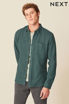 Zielony - Brushed Texture 100% Cotton Long Sleeve Shirt (D77453) | 180 zł