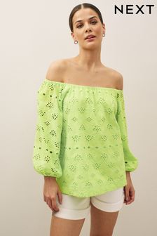 Lime Green Off The Shoulder Broderie Top (D77650) | €18