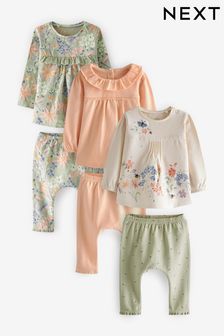 Green/ White Floral 6 Piece Baby T-Shirts and Leggings Set (D77690) | TRY 667 - TRY 713
