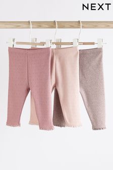Chocolate Brown/Pink Pointelle Baby Leggings 3 Pack (D77707) | SGD 24 - SGD 28