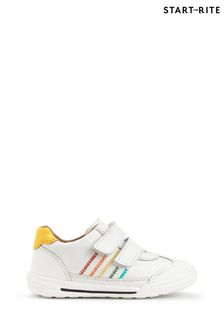 Start Rite Roundabout White Leather Rainbow Riptape White Trainers
