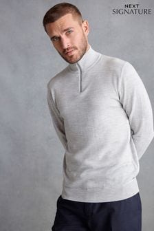 Grey Regular Signature Merino Wool Zip Neck Jumper (D77755) | 30 €