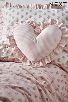 Pink Ruffle Heart Stripe Cushion (D77833) | OMR6