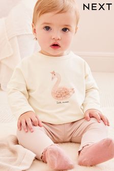 Kremowo-różowy z łabędziem - Komplet niemowlęcy: top i legginsy (D77845) | 59 zł - 70 zł