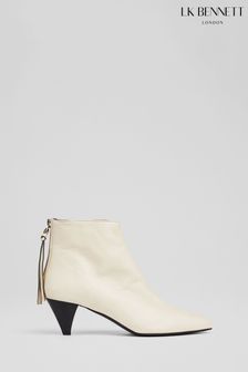 Lk Bennett White Angelique Ecru Leather Cone Heel Ankle Boots (D77898) | 442 €