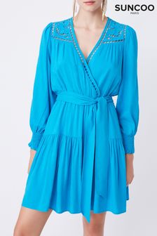 Suncoo Blue Broderie Mini Wrap Dress (D77911) | 498 zł