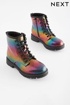 Rainbow Metallic Wide Fit (G) Warm Lined Lace-Up Boots (D77919) | ₪ 134 - ₪ 164