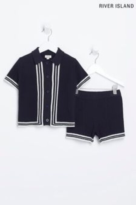 River Island Navy Blue Tipped Polo Set (D78030) | $71