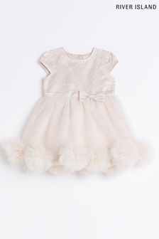 River Island Baby Girls Pink Flower Girl 3D Frill Dress (D78033) | €43