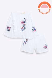 Biela dievčenská vyšívaná súprava s bodkovanou textúrou so šortkami River Island Kind Society (D78058) | €28