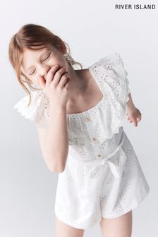 River Island Girls White Broderie Mix Playsuit (D78092) | €13