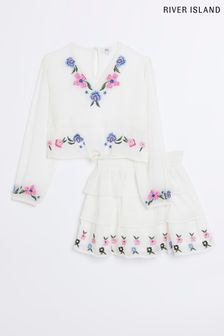 River Island Girls White Embroidered Two Piece (D78112) | DKK234 - DKK281
