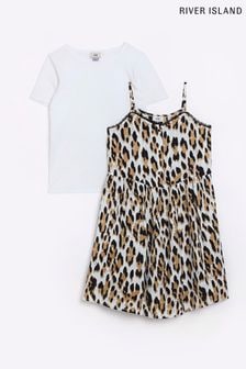Čierne leopardie šaty 2 v 1 na tenké ramienka s tričkom River Island (D78134) | €20