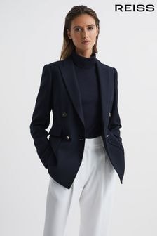 Reiss Navy Larsson Double Breasted Twill Blazer (D78230) | $527