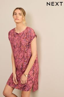 Blush Pink Paisley Print Short Sleeve Mini T-Shirt Dress (D78255) | 15 €