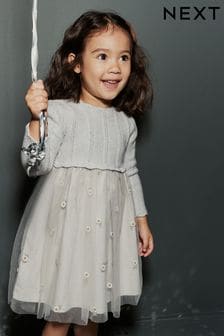 Silver 2-in-1 Jumper & Embroidered Tulle Skirt Dress (3mths-7yrs) (D78258) | €15.50 - €18.50