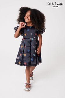 Paul Smith Junior Girls Navy Occasion 'Artist Stripe' Polka Dot Dress (D78290) | 482 SAR