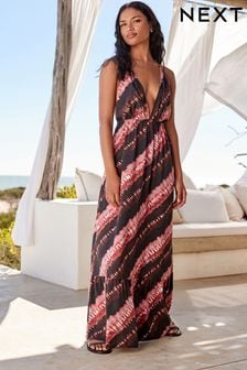 Brown/Pink Tie Dye Halter Maxi Summer Dress (D78367) | €20