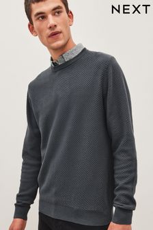 Charcoal Grey Bubble Regular Mock Shirt Knitted Crew Jumper (D78446) | AED94
