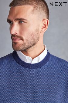 Niebieski - Sweter z okrągłym dekoltem o kroju regularnym z motywem koszuli (D78448) | 117 zł