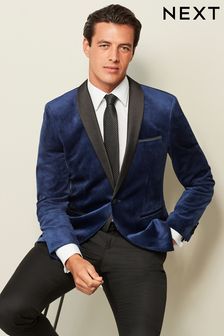 Dark Navy Blue Slim Fit Velvet Blazer (D78454) | €119