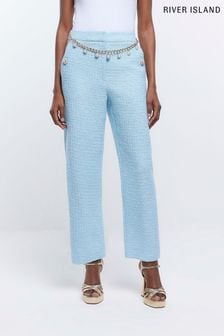 River Island Blue Belted Boucle Crop Trousers (D78513) | €31