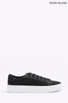 River Island Black Lace Up Canvas Trainers (D78522) | €23