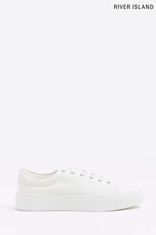 River Island White Lace Up Canvas Trainer (D78523) | €22