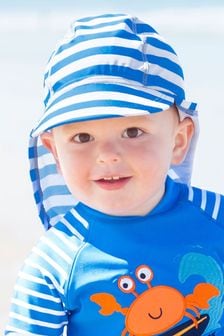 JoJo Maman Bébé Cobalt Kids' Stripe Flap Sun Protection Hat (D78629) | €18.50